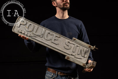Early 20th Century Double-Sided Cast Metal Police Station Sign