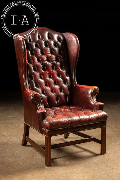 Vintage Tufted Wingback Armchair In Oxblood