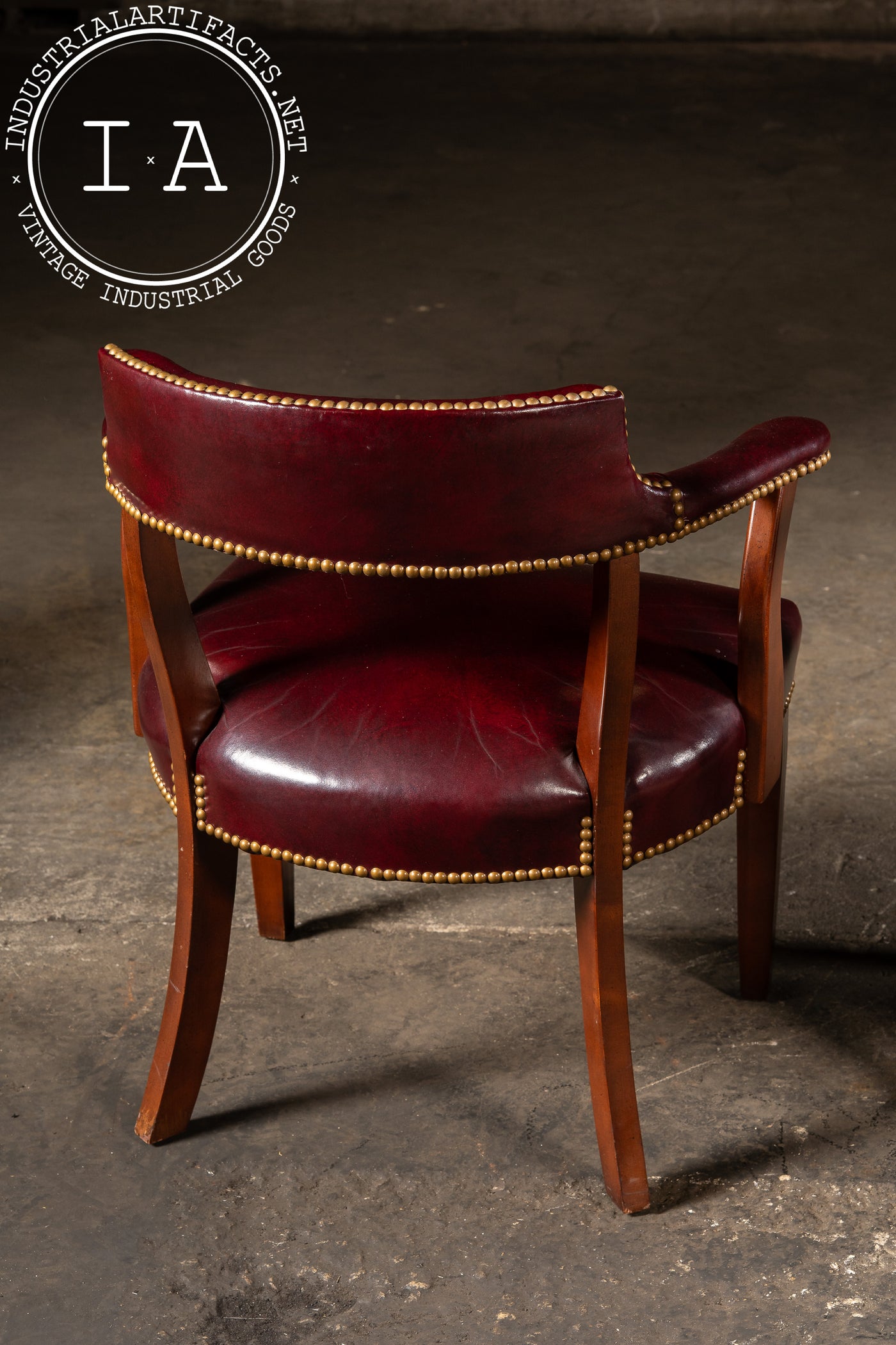 Set Of Four Nailhead Trim Barrel-Back Leather Armchairs in Oxblood