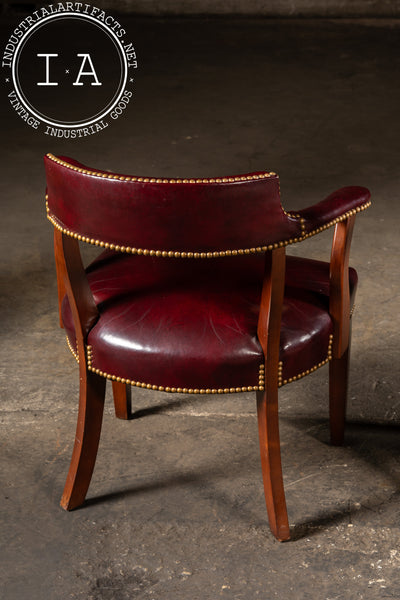 Set Of Four Nailhead Trim Barrel-Back Leather Armchairs in Oxblood