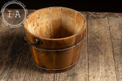 Antique Wooden Water Bucket with Wire Hoops