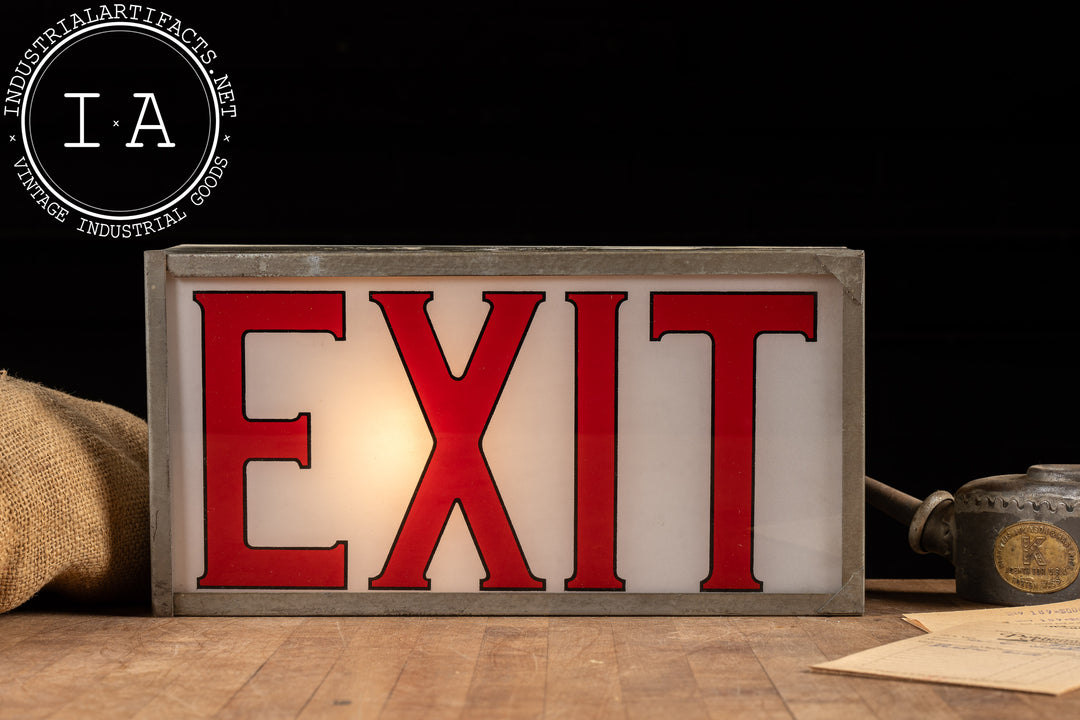 Vintage Lighted Exit Sign With White Glass – Industrial Artifacts