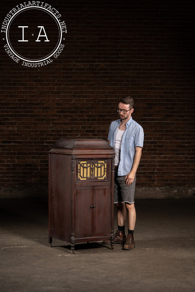 Antique Silvertone Floor Phonograph Cabinet with Records