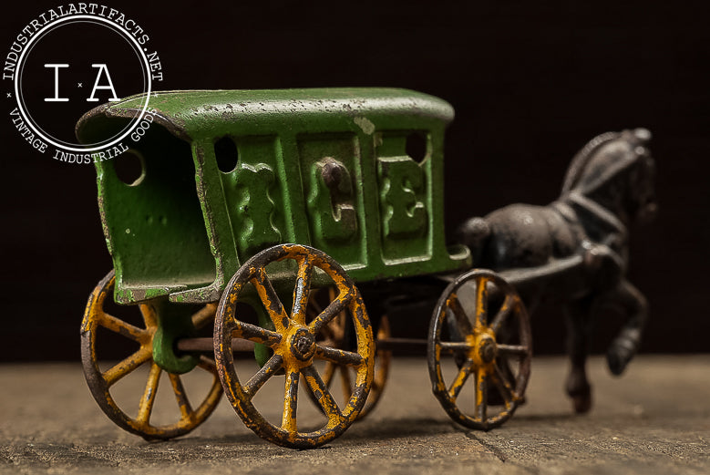 Antique Cast Iron Horse-Drawn Ice Wagon Toy