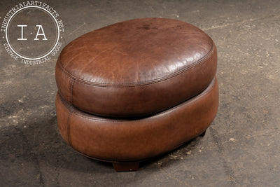 Vintage Leather Clamshell Club Chair and Ottoman Set