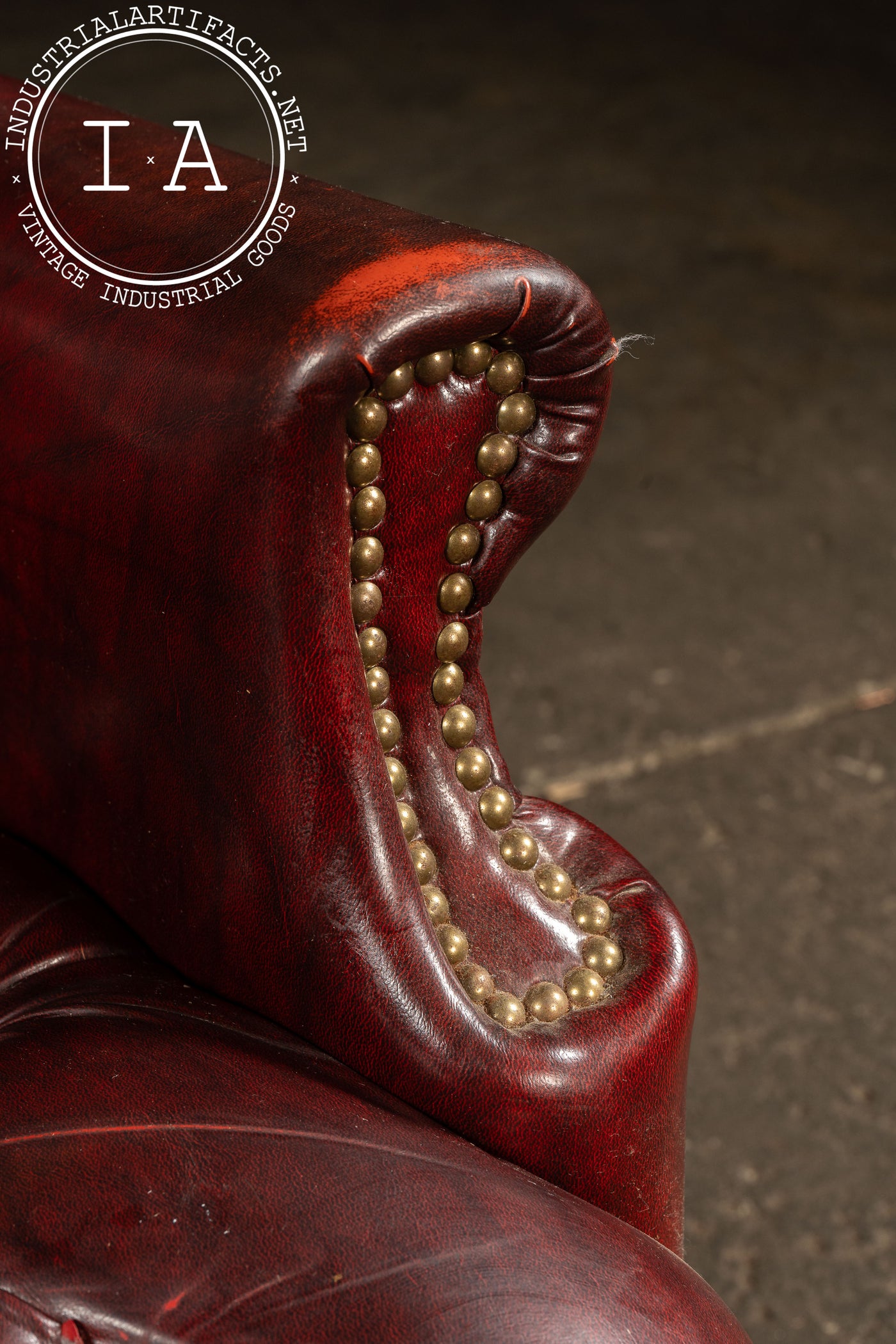 Vintage Tufted Leather Wingback Chesterfield Armchair in Oxblood