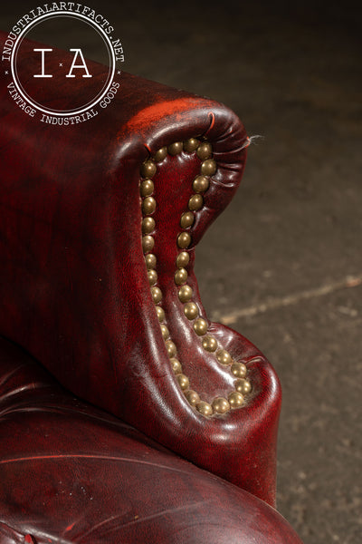 Vintage Tufted Leather Wingback Chesterfield Armchair in Oxblood