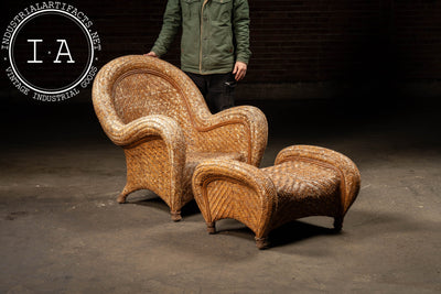 Vintage "Malabar" Rattan Lounge Chair and Ottoman by Pottery Barn