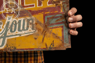 Antique Hand-Painted Tin Trade Sign – W. Schultz, Beausejour
