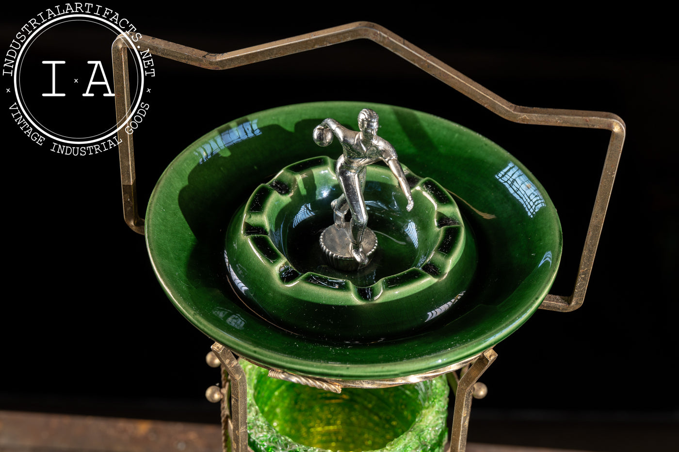 MCM Art Deco-Inspired Spaghetti Lamp Ashtray Stand in Green