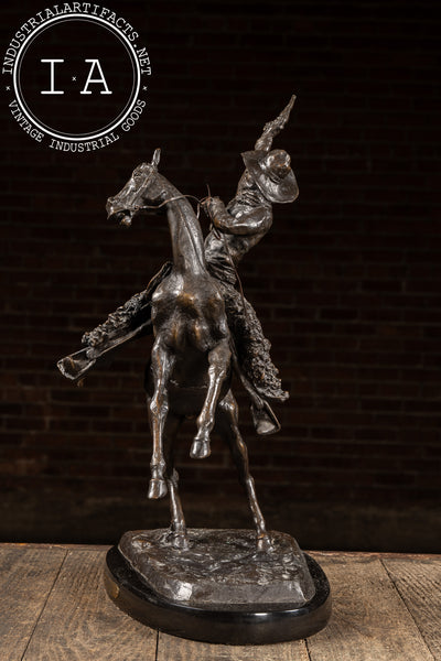 Smokin' Up | 1903 C. M. Russel Bronze Statue on Plaque, Signed and Dated