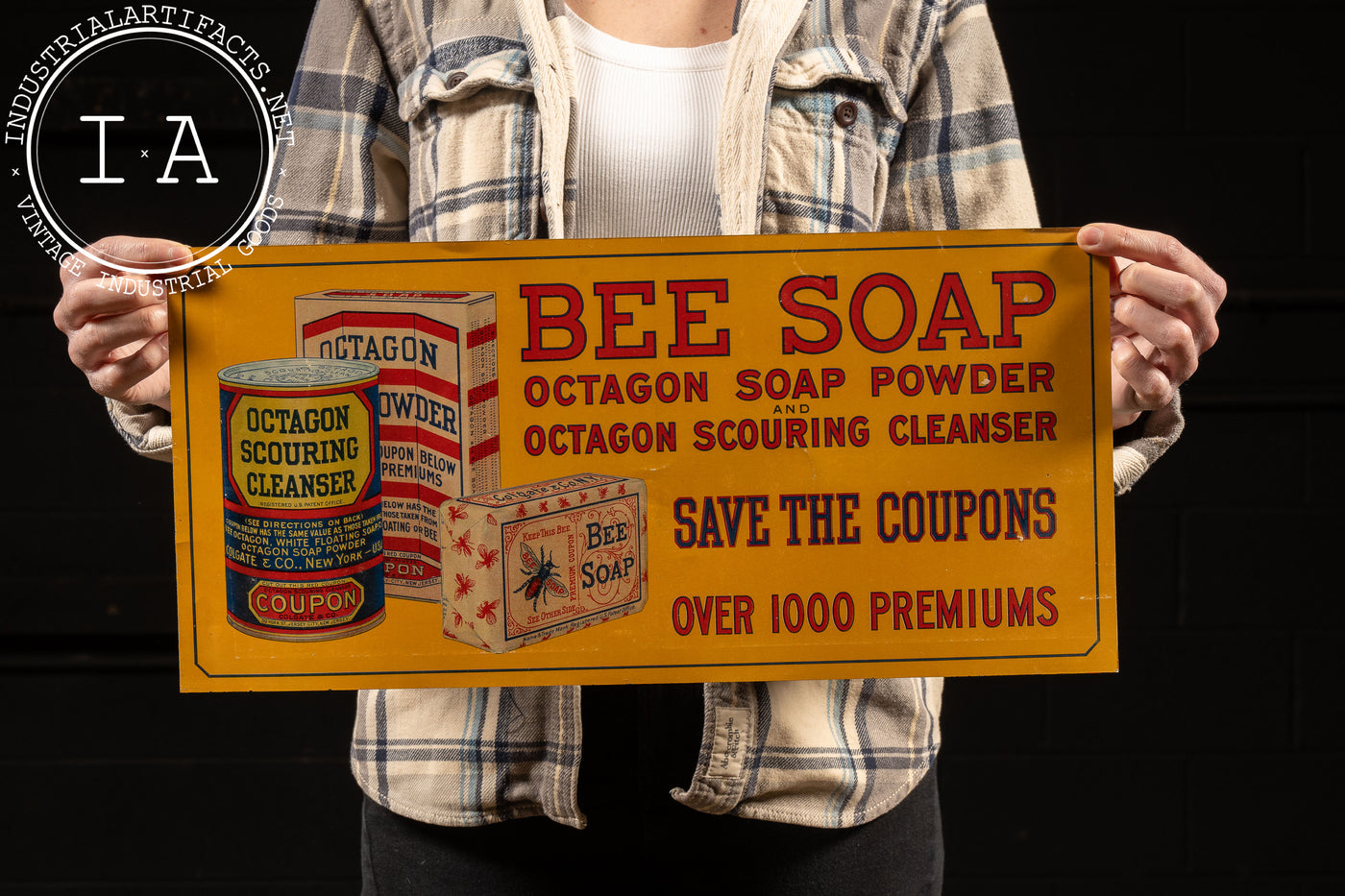Antique Tin Litho Bee/Octagon Soap Advertising Sign