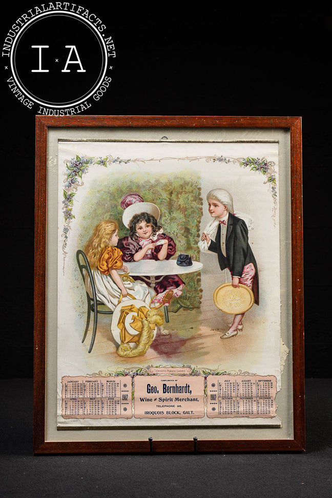 Framed Early 20th C. Geo. Bernhardt Wine & Spirit Merchant Advertising Calendar