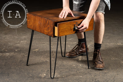 Antique Quartersawn Oak Side Table with Drawer by Y & E