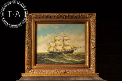 Ship At Sea | Large Format Framed Oil Painting, Signed