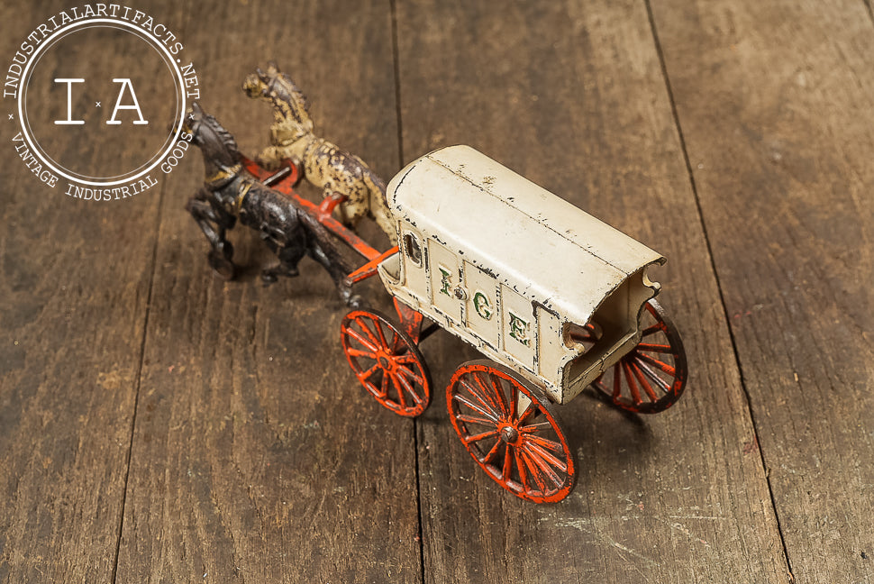 Antique Cast Iron Horse Drawn Ice Wagon with Driver