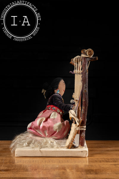 Vintage Indigenous Woman On Loom Sculpture