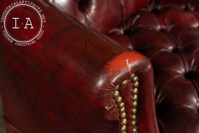 Vintage Tufted Leather Wingback Chesterfield Armchair in Oxblood