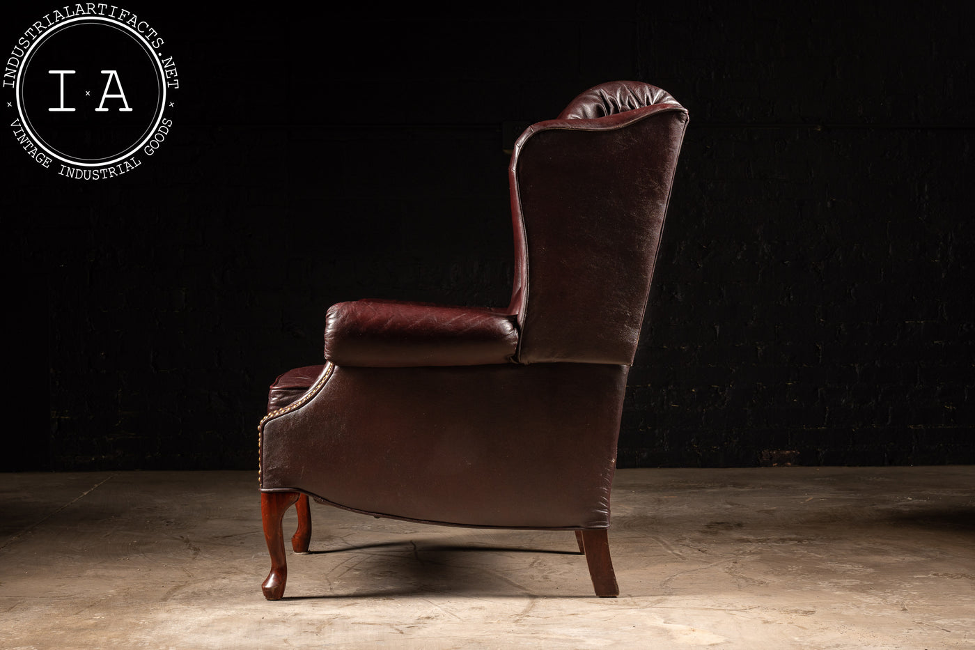 Vintage Burgundy Leather Wingback Recliner