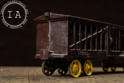Antique Ideal Cast Iron Railroad Stock Car with Yellow Wheels
