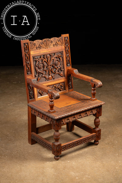 19th Century Carved Oak Fauteuil Wainscot Chair