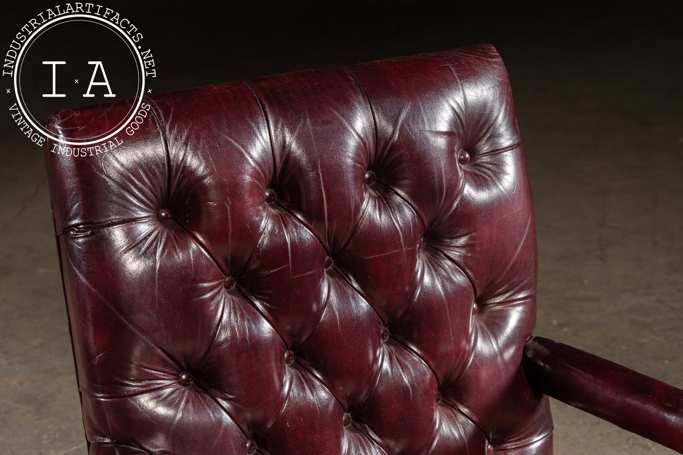 Pair of Tufted Leather Square-Back Dining Chairs in Oxblood