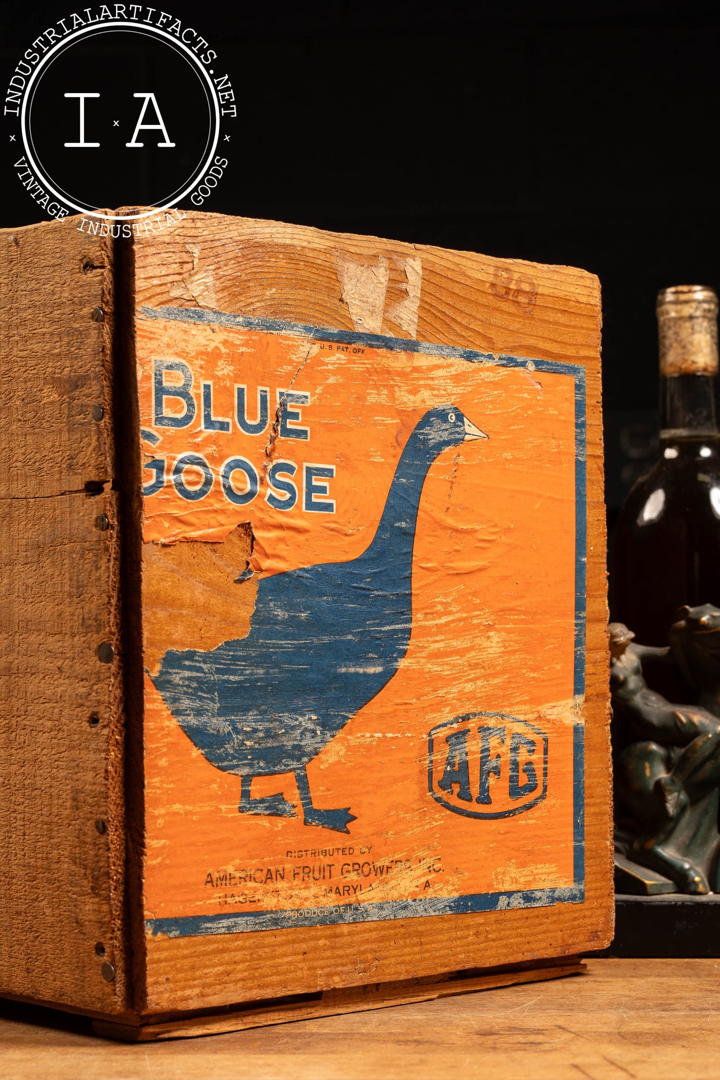 Vintage Blue Goose Fruit Shipping Crate