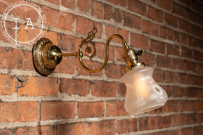 Early 20th Century Brass Wall Sconce with Etched Glass Shade