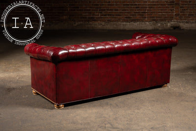 Tufted Leather Chesterfield Sofa in Burgundy