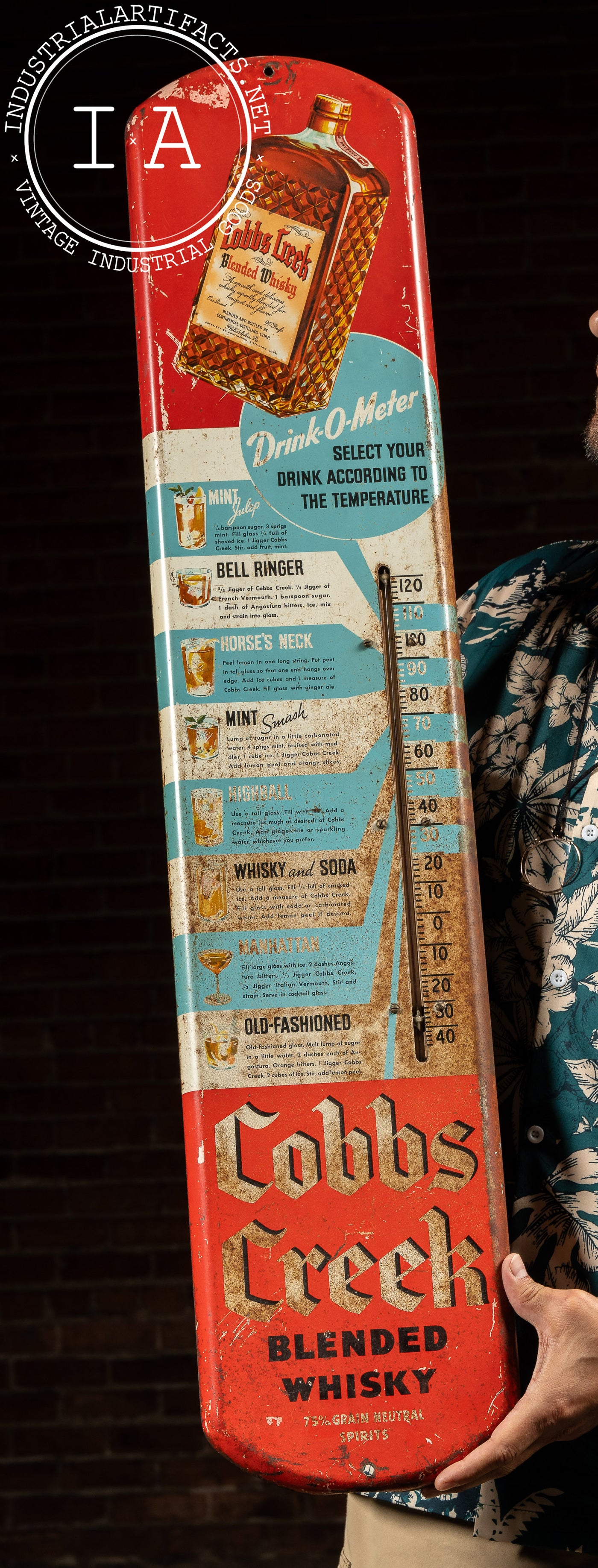 Vintage Cobbs Creek Tin Litho Advertising Thermometer
