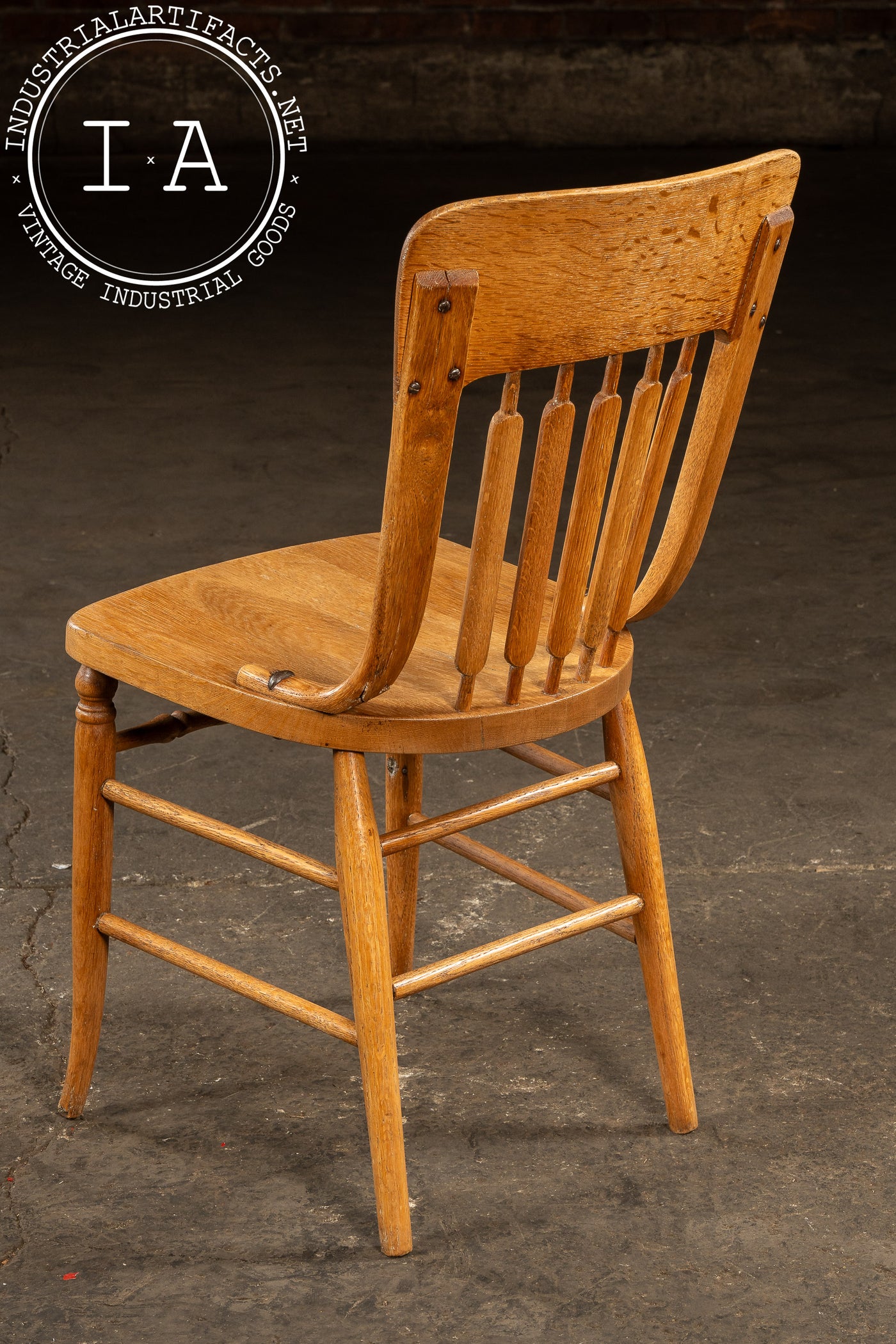 Antique Quarter-Sawn Oak Dining Chair with Cast Iron Bracings