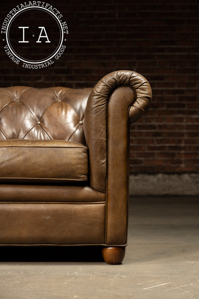 Vintage Chesterfield Tufted Leather Sofa with Cushions in Brown