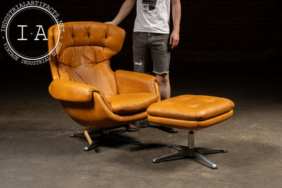 Modernist Scandinavian Armchair with Ottoman by Overman in Orange