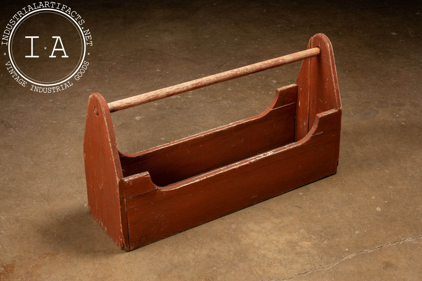 Large Early Wooden Toolbox in Red