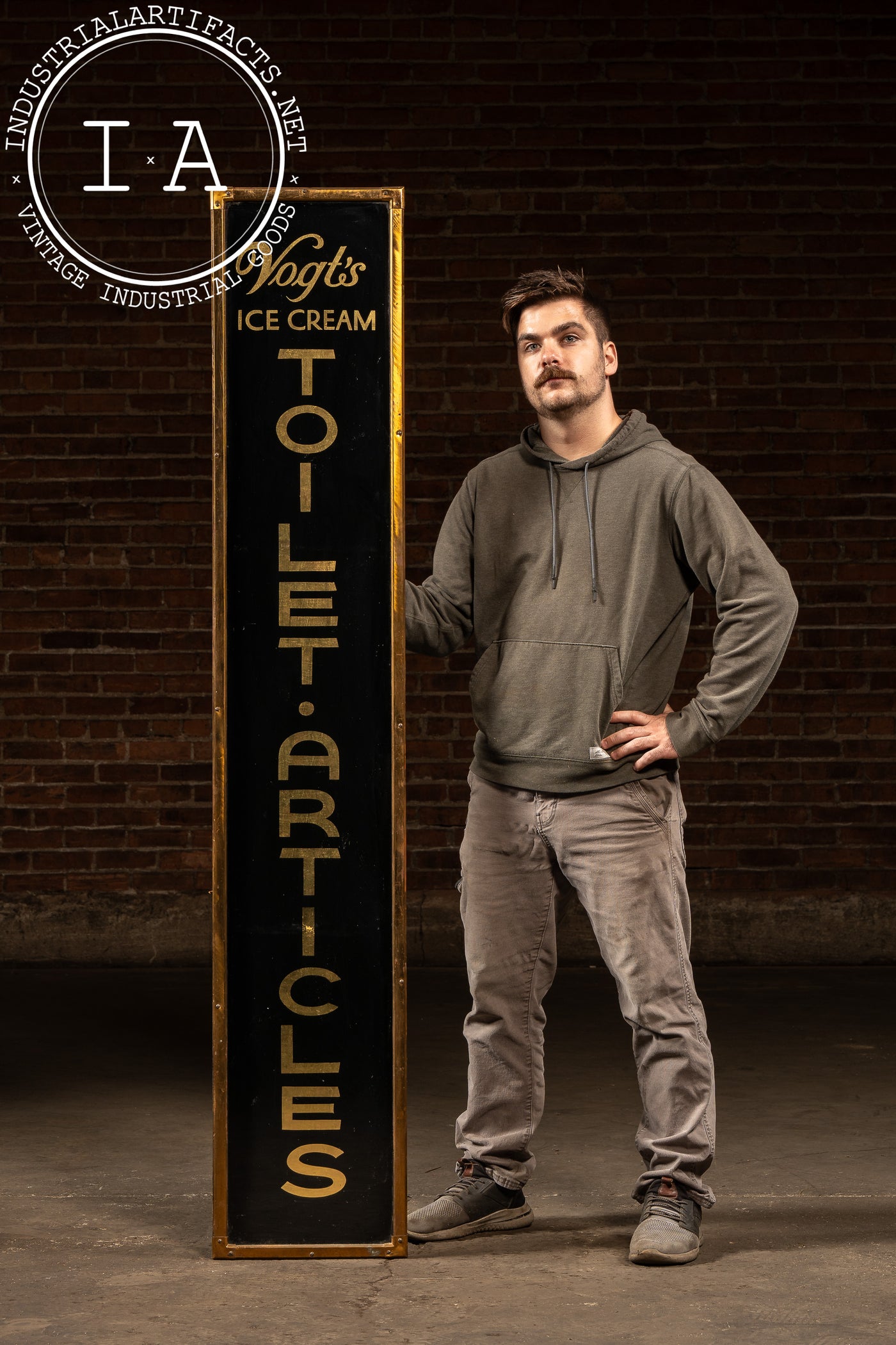 Early Gold Leaf Reverse On Glass Vogt's Ice Cream Sign