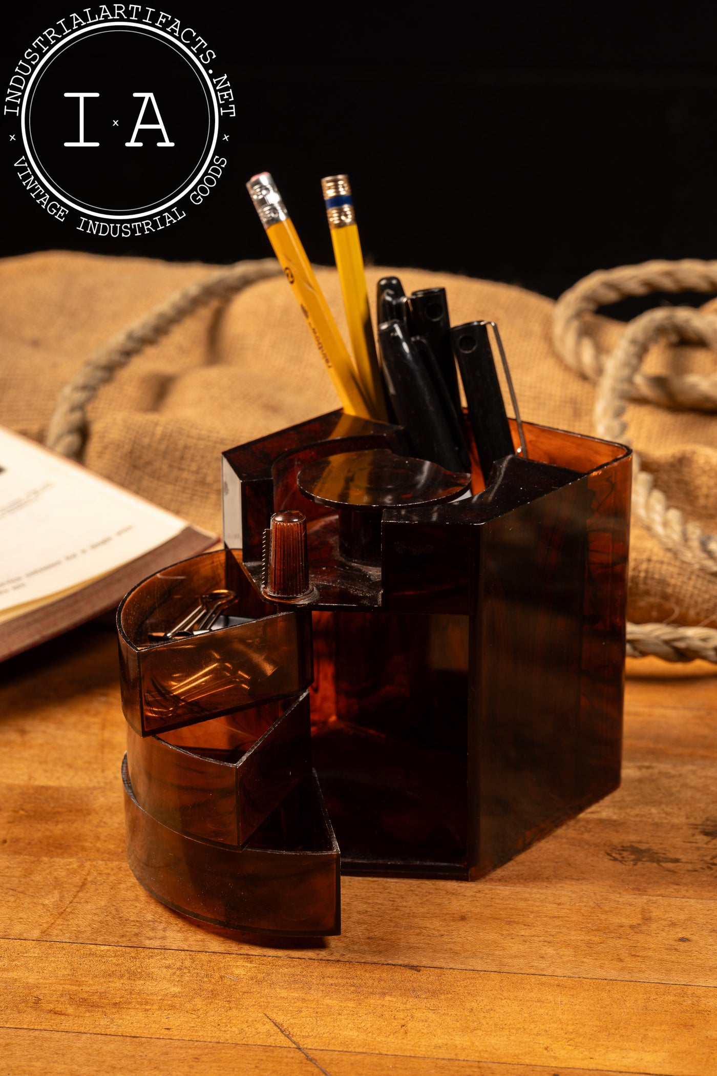 Midcentury Desk Organizer In Tobacco Color