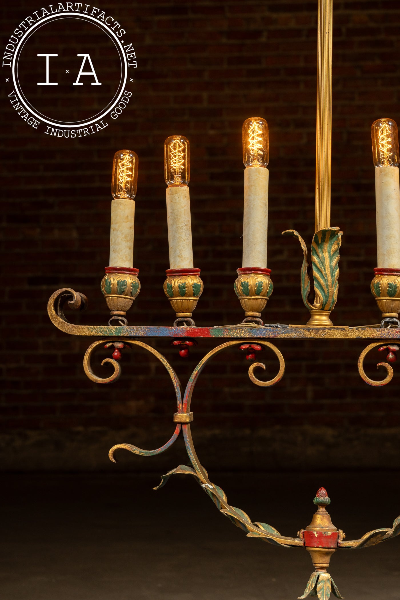 Mediterranean Revival Wrought Iron and Tole Chandelier 1