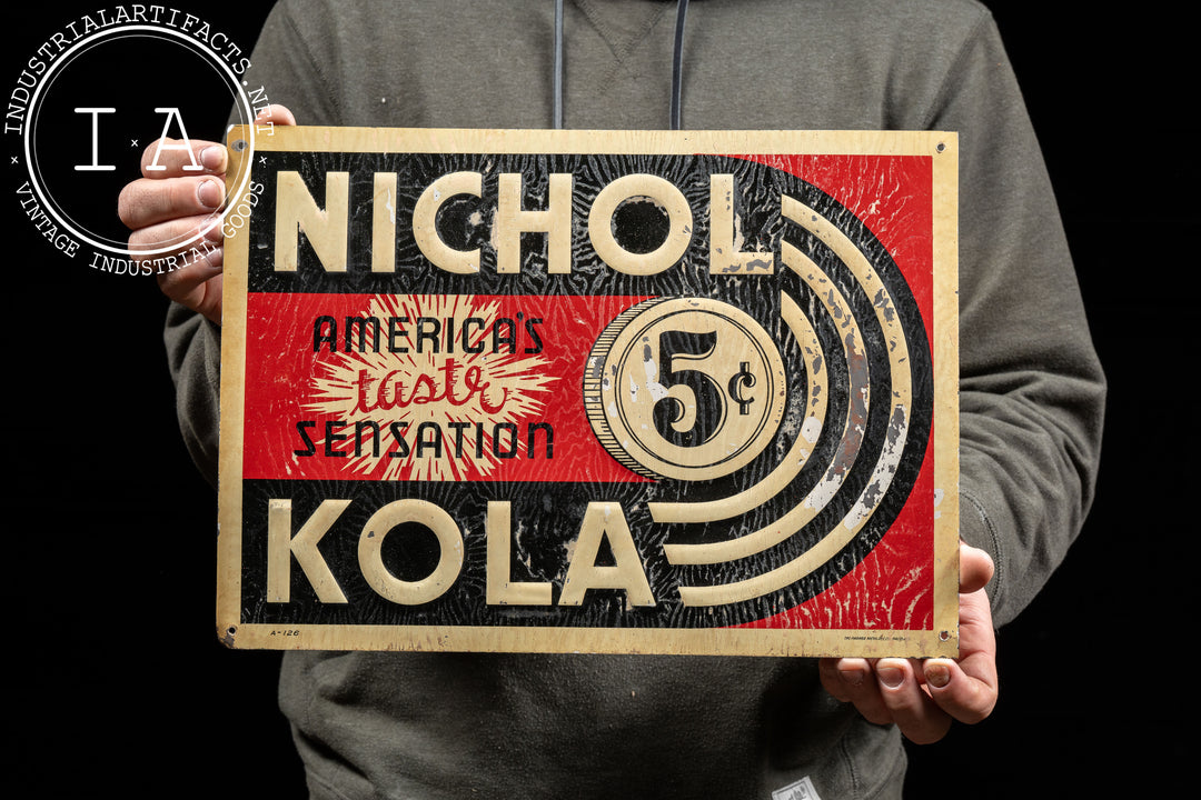 ヴィンテージ ブリキサイン NICHOL KOLA エンボス 40年代 Vintage Nichol Cola Embossed SST Advertising Sign – Industrial