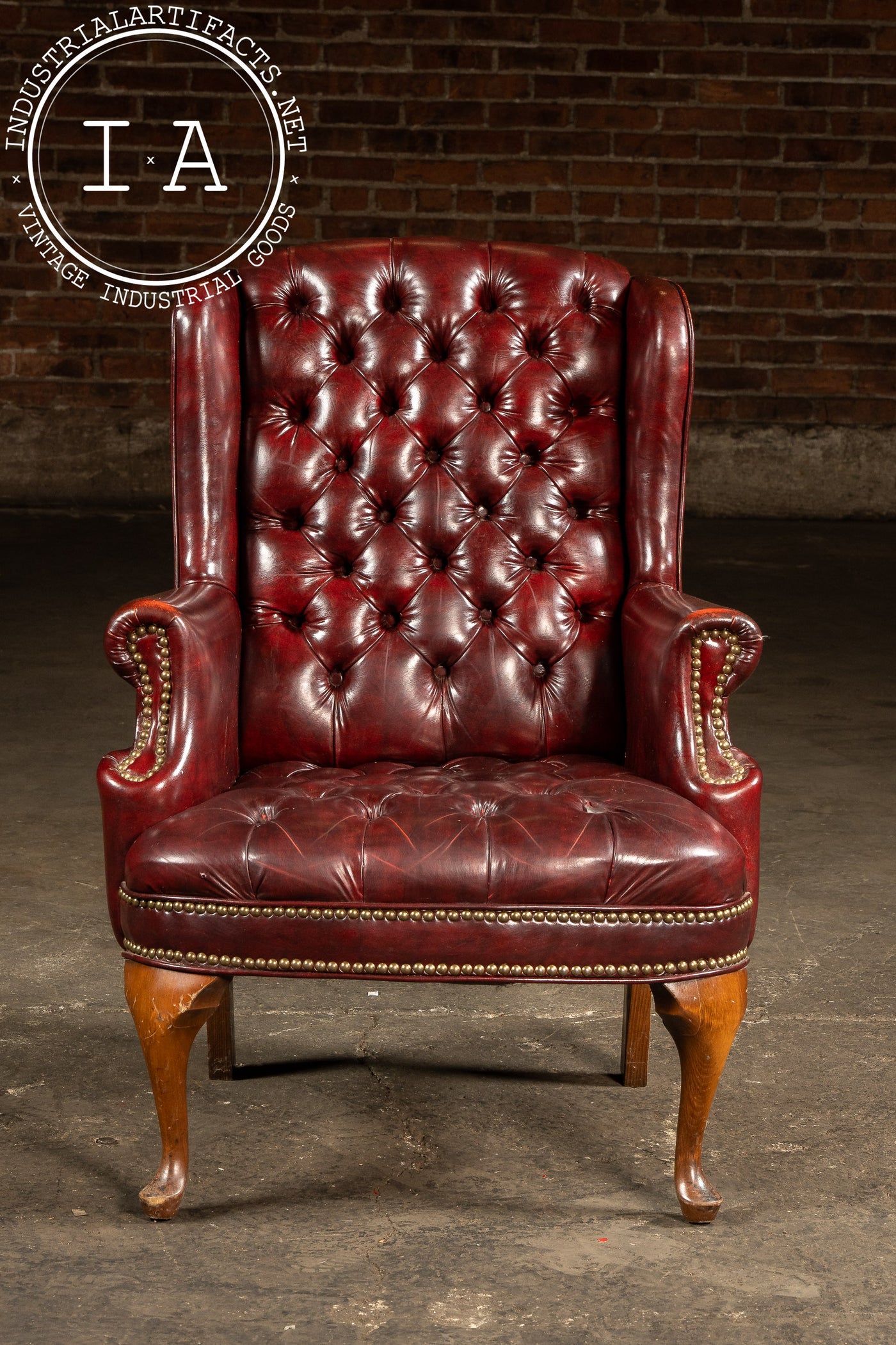 Vintage Tufted Leather Wingback Chesterfield Armchair in Oxblood