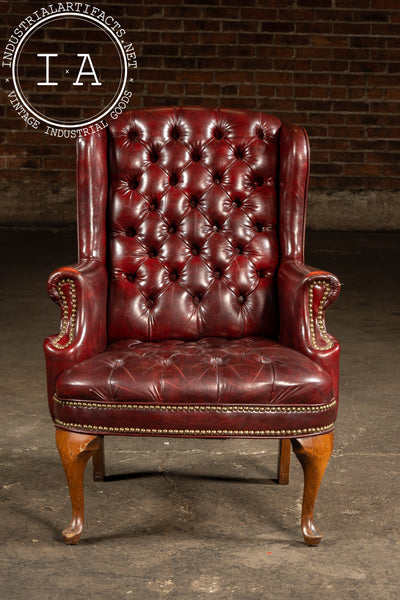 Vintage Tufted Leather Wingback Chesterfield Armchair in Oxblood