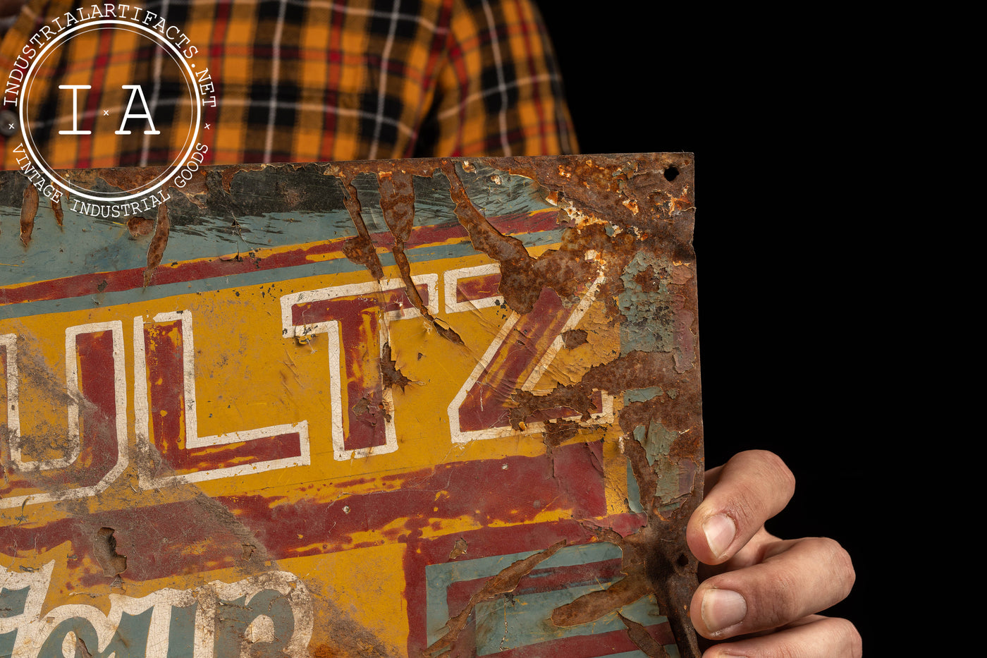 Antique Hand-Painted Tin Trade Sign – W. Schultz, Beausejour