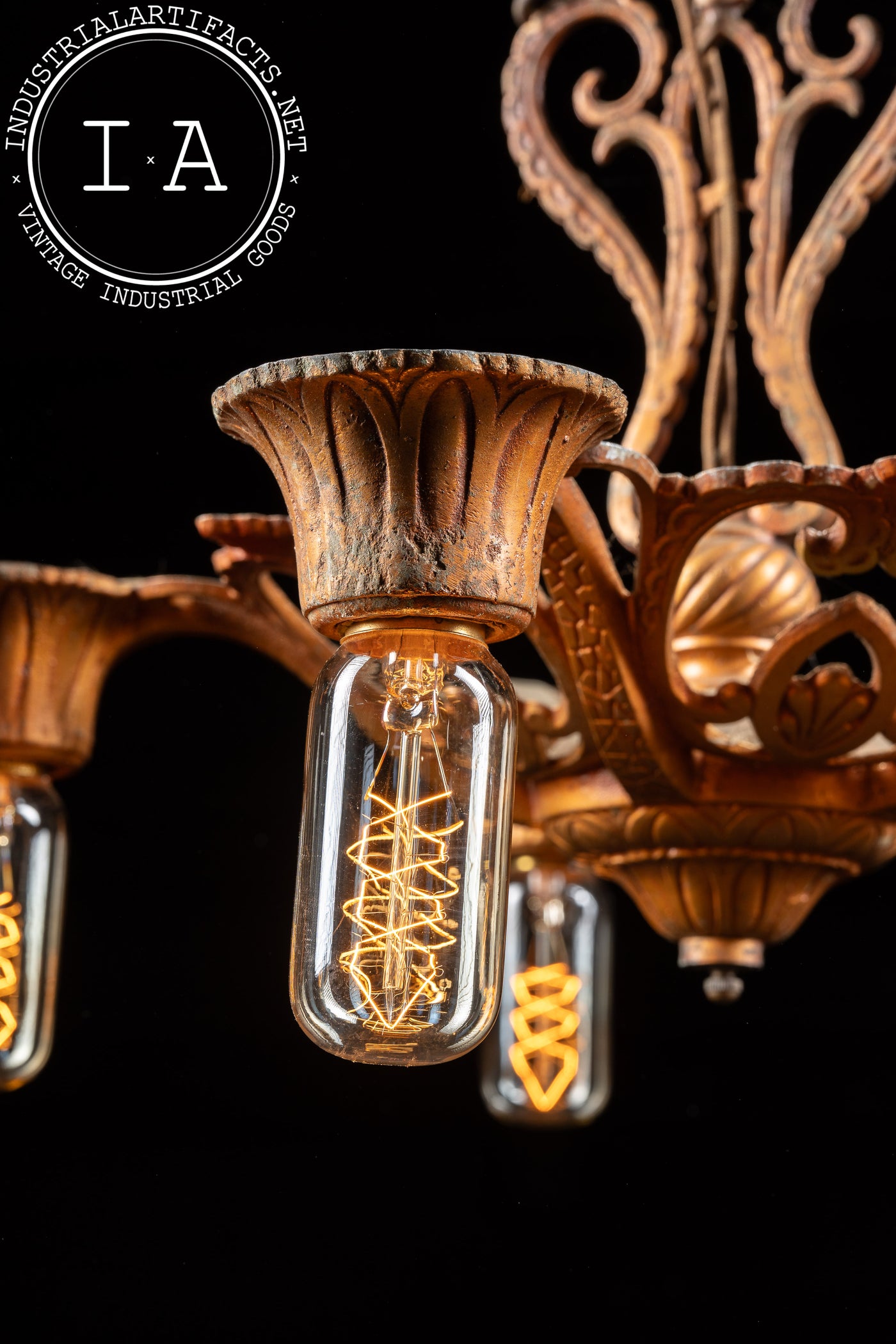 Vintage Art Nouveau-Inspired Cast Iron Ceiling Fixture by Virden