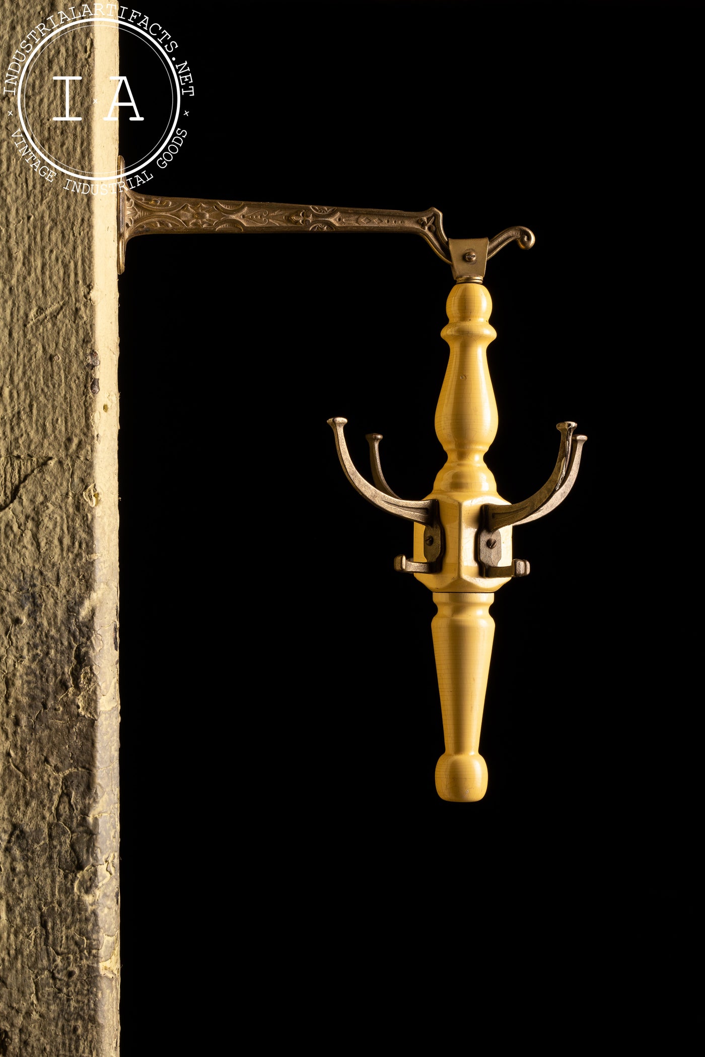 Early 20th Century Wood and Cast Brass Spinning Coat Rack