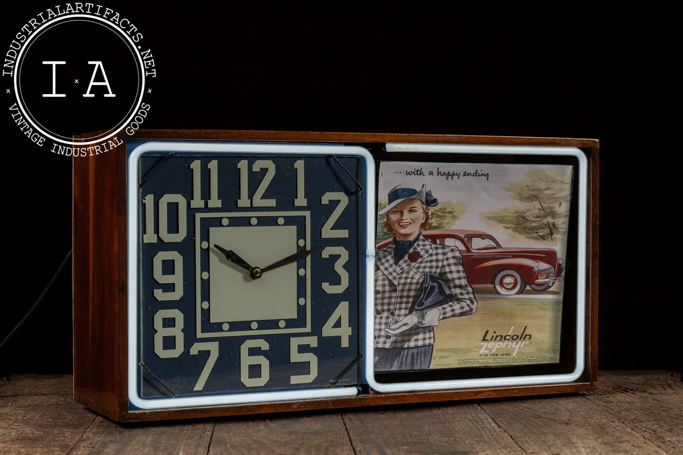 Vintage Neon Revolving Advertising Clock by Electric Ad Clock