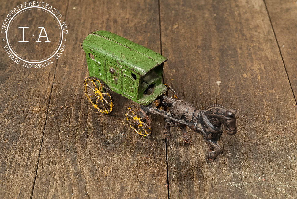 Antique Cast Iron Horse-Drawn Ice Wagon Toy