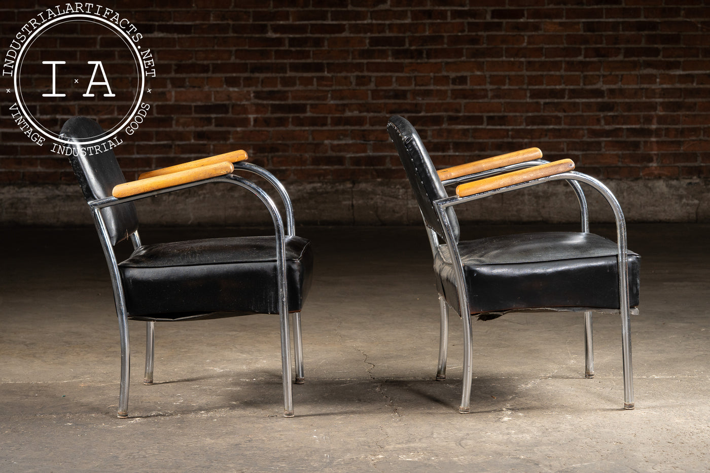 Pair Of Art Deco Barber Shop Armchairs in Black