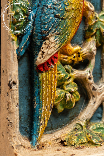 Pair of Antique High-Relief Painted Parrot Bookends