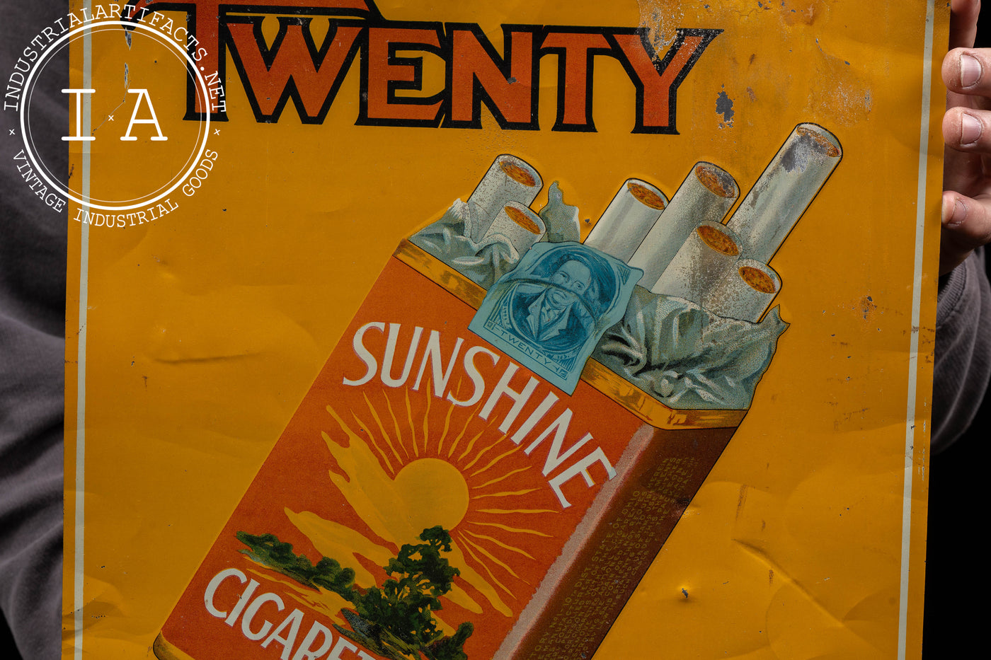 Antique Sunshine Cigarettes Tin Litho Sign