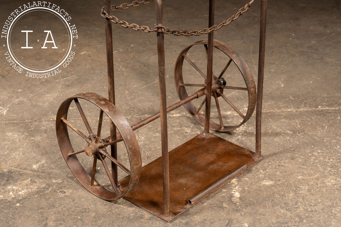 Antique Industrial Cylinder Cart with Chain Retainer