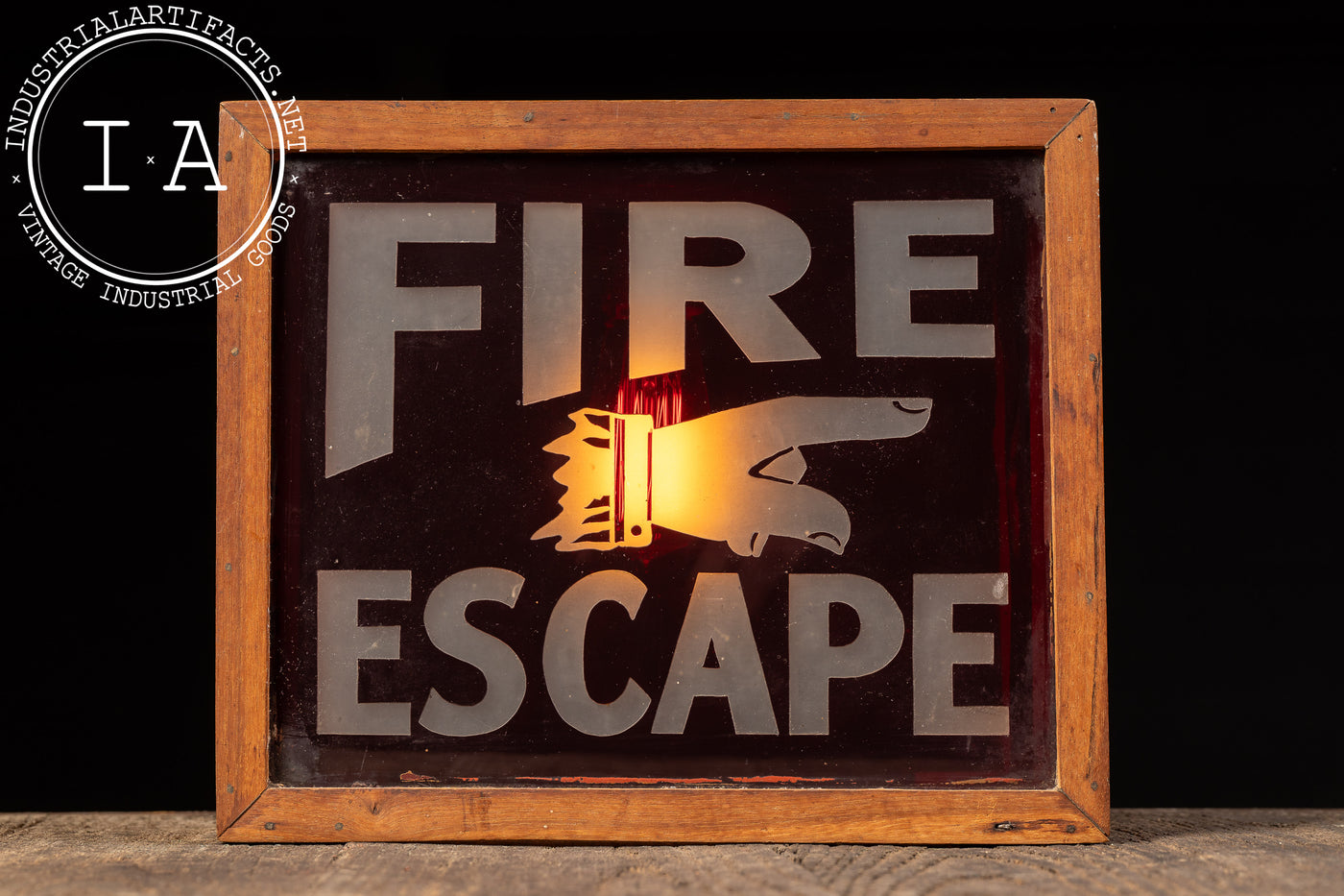 Antique Double-Sided Etched Glass Fire Escape Lighted Sign